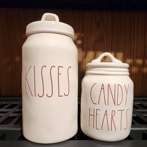 RAE DUNN VALENTINE'S KISSES,CANDY HEARTS CANISTERS.